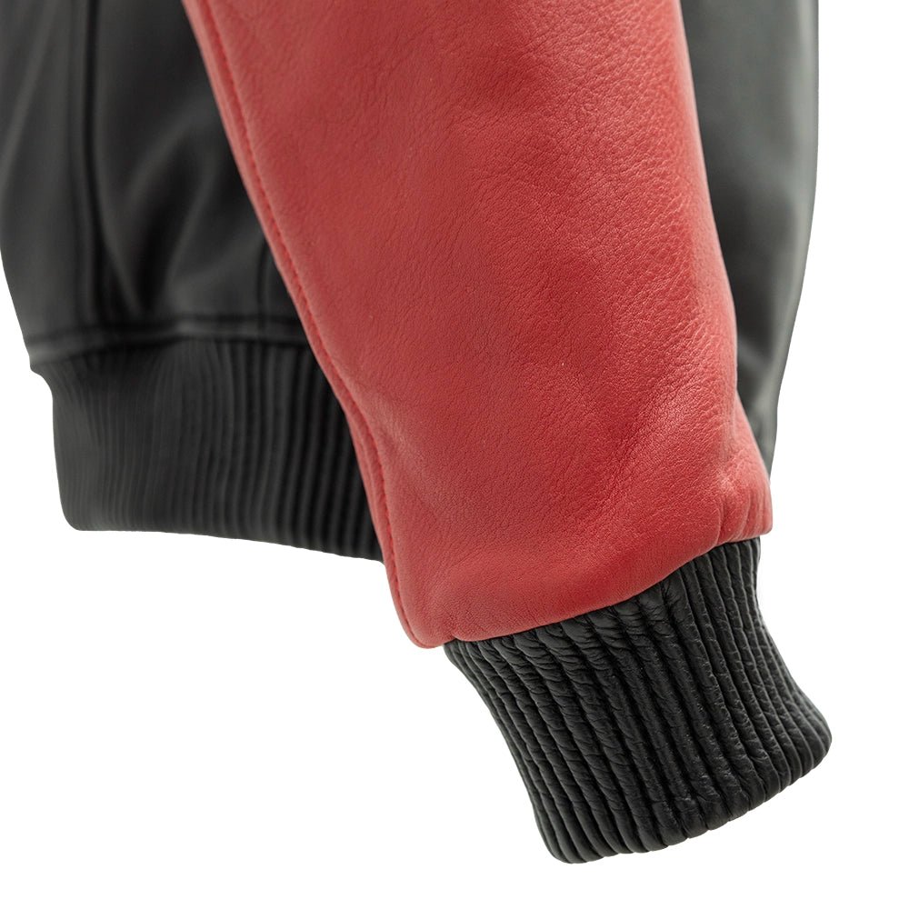 Two-Tone Men’s Leather Motorcycle Jacket – Knitted Cuffs & Waistband Men's Motorcycle Jacket Best Leather Ny