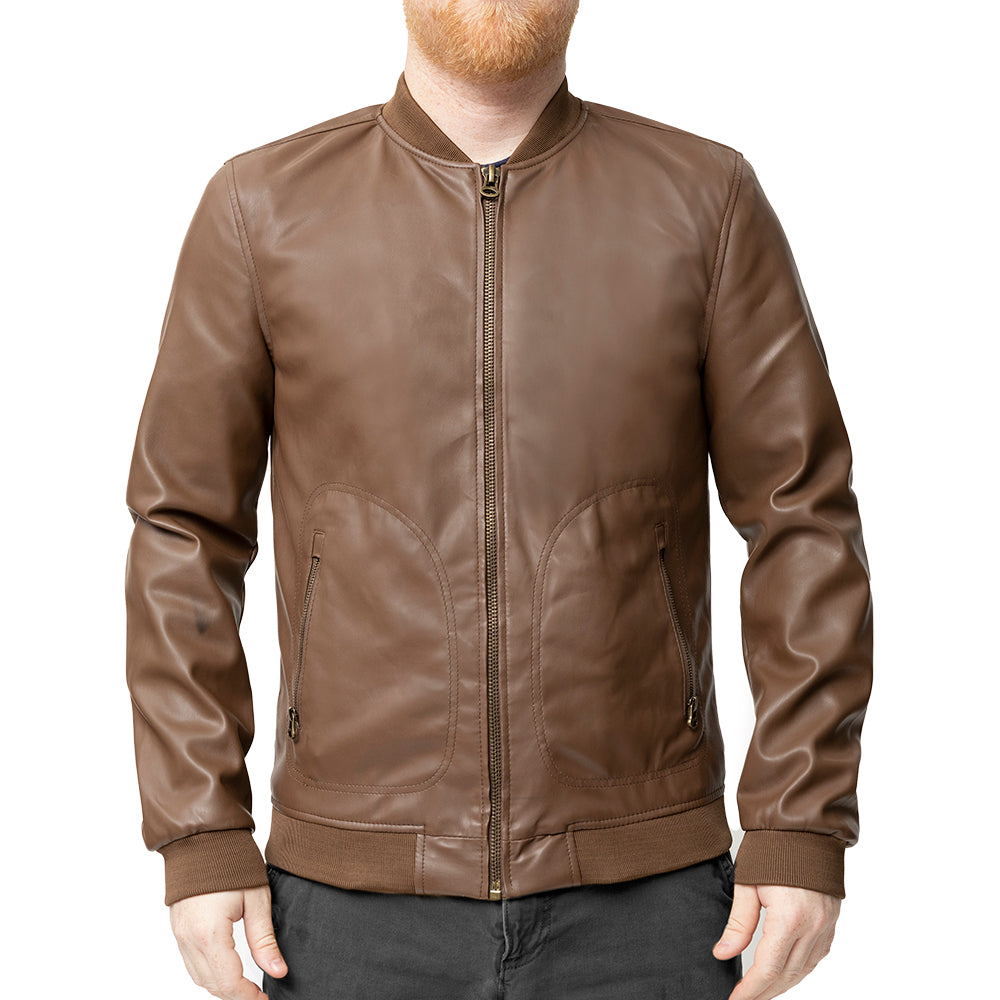 Myles - Men's Vegan Faux Leather Jacket Men's Vegan Jacket Best Leather Ny Brown S