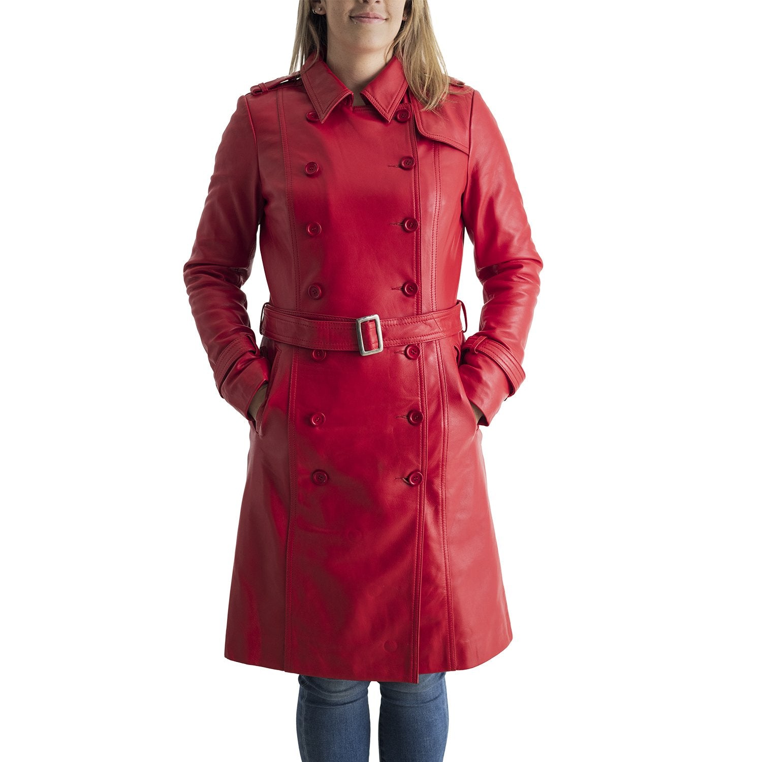 Olivia - Women's Leather Trench Coat Red Women's Fashion Leather Jacket Best Leather Ny