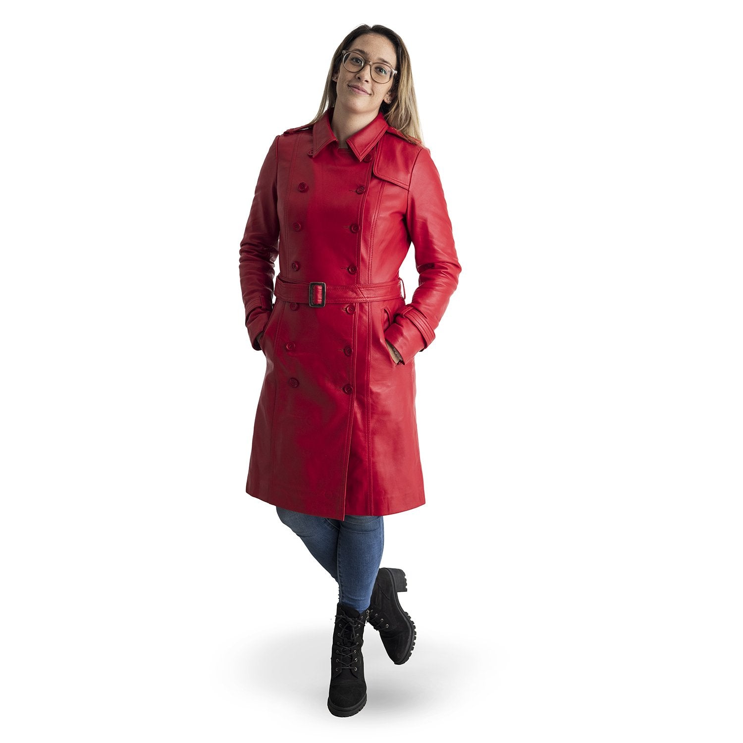Olivia - Women's Leather Trench Coat Red Women's Fashion Leather Jacket Best Leather Ny
