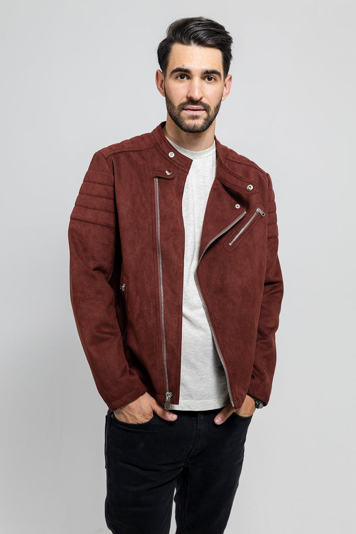 Payton - Men's Vegan Faux Suede Jacket (Maroon) Men's Vegan Faux Leather jacket Best Leather Ny
