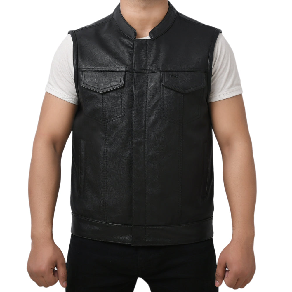 PLUNGE - Motorcycle Leather Vest Men's Leather Vest Best Leather Ny Black S
