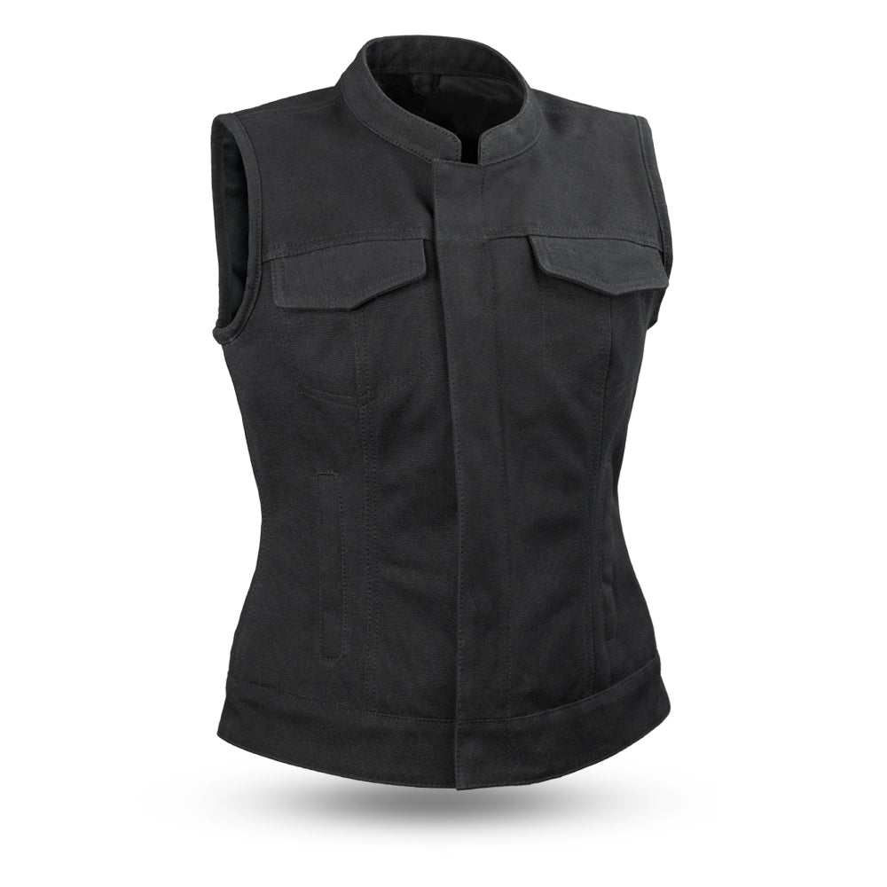 REBEL ALEX Motorcycle Canvas Vest Women's Canvas Vest Best Leather Ny XS