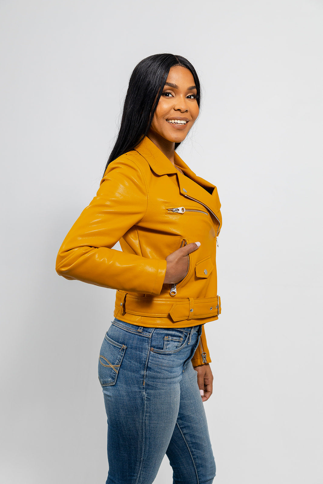 Remy - Women's Vegan Faux Leather Jacket (Mustard) Women's Vegan Jacket Best Leather Ny