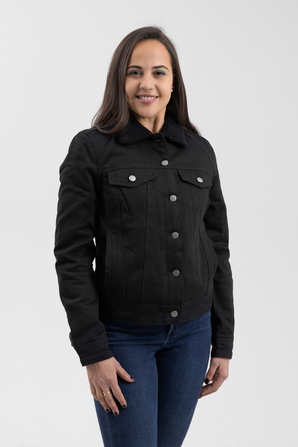 Samantha - Women's Faux Shearling Twill Jacket Women's Vegan Jacket Best Leather Ny