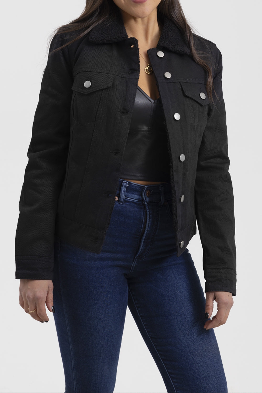 Samantha - Women's Faux Shearling Twill Jacket Women's Vegan Jacket Best Leather Ny