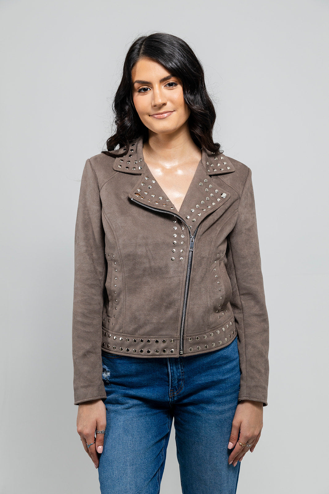 Sandy - Women's Vegan Faux Suede Jacket (Gray) Women's Vegan Jacket Best Leather Ny