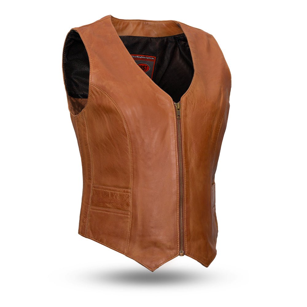 SATIN Motorcycle Leather Vest Women's Leather Vest Best Leather Ny Whiskey XS