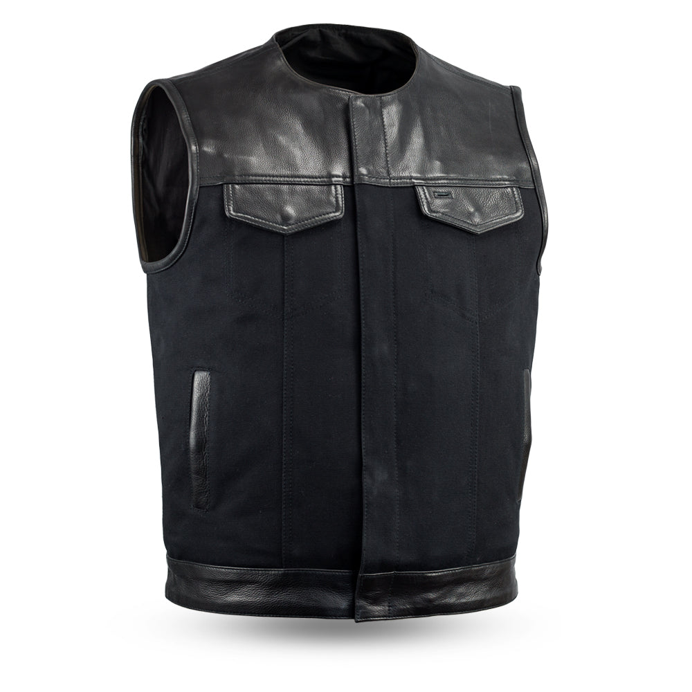 SKYFALL - Motorcycle Leather/Canvas Vest Men's Canvas Vests Best Leather Ny S