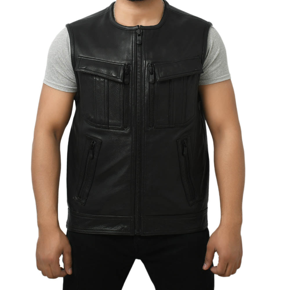 STOWE - Motorcycle Leather Vest Men's Leather Vest Best Leather Ny Black S