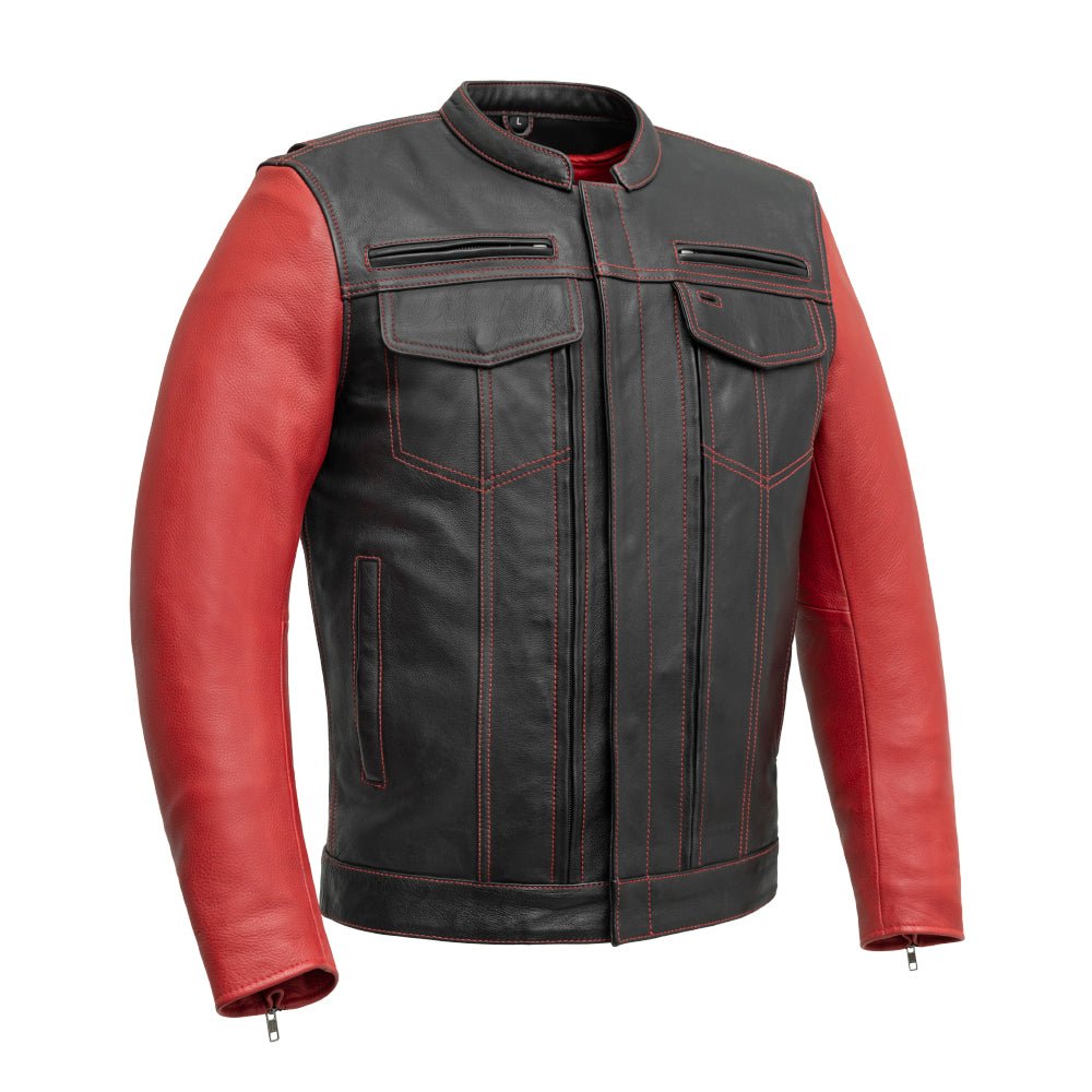 Bistro Men's Cafe Style Leather Jacket Men's Motorcycle Jacket Best Leather Ny Black Red S