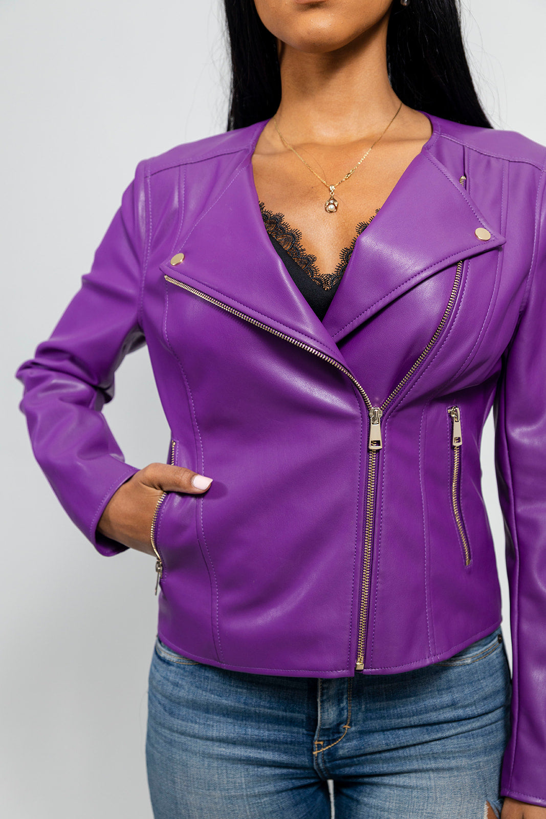 Violet Women's Vegan Faux Leather Jacket Women's Fashion Leather Jacket FMCo