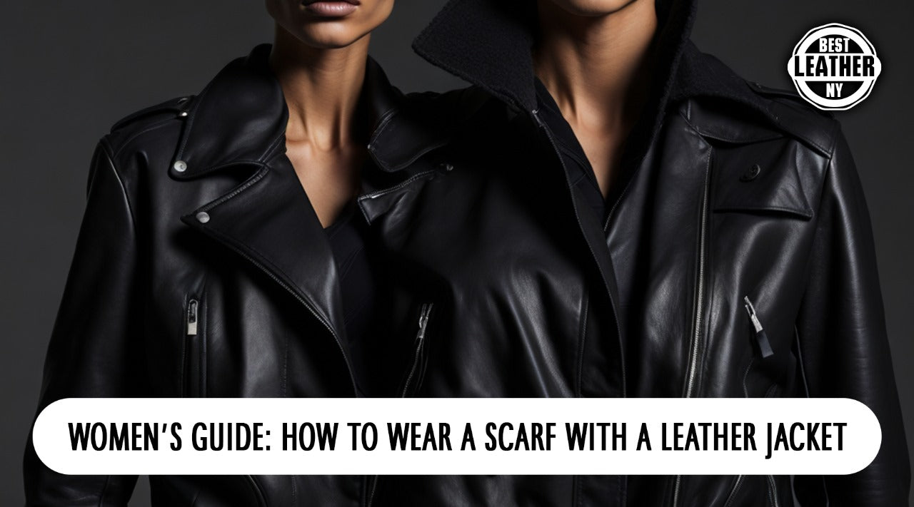Modern outfit pairing scarf and leather jacket for women