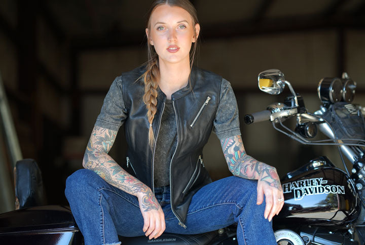 womens leather motorcycle vest