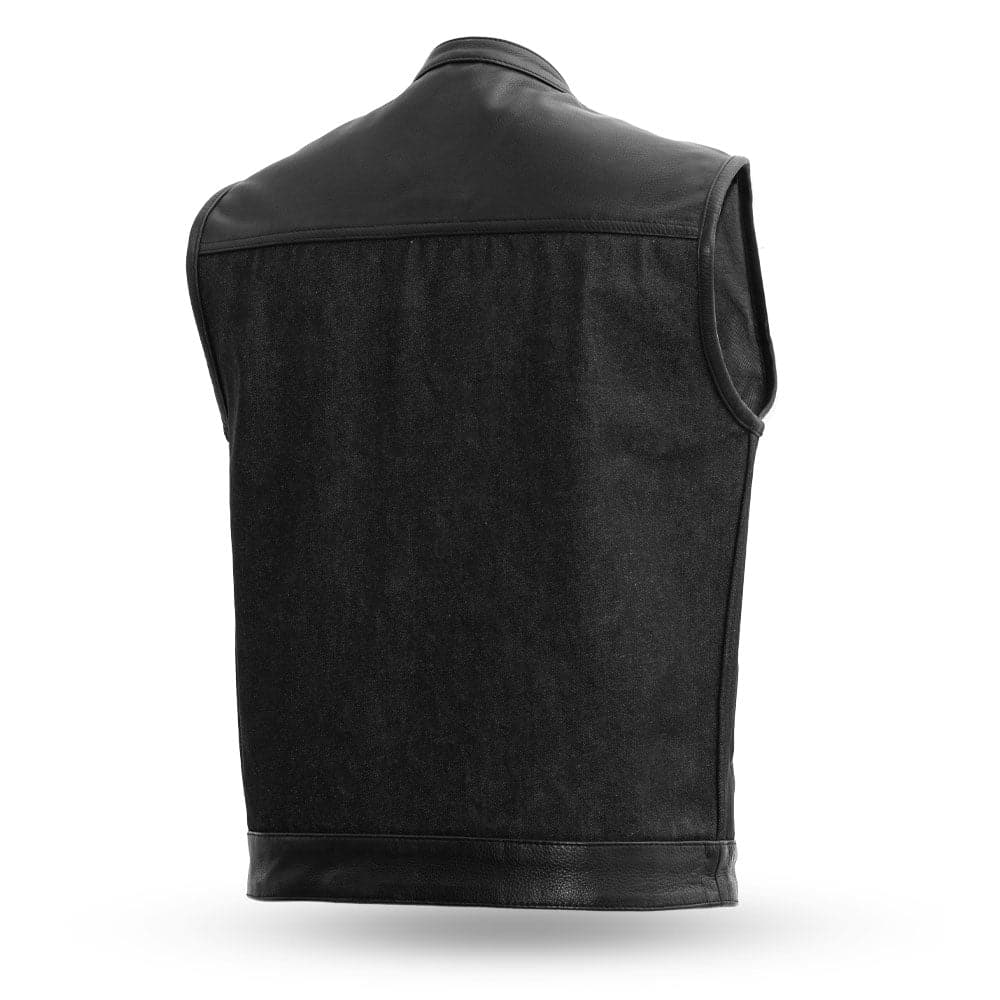 GAIUS - Motorcycle Denim/Leather Vest Men's Denim Vest Best Leather Ny