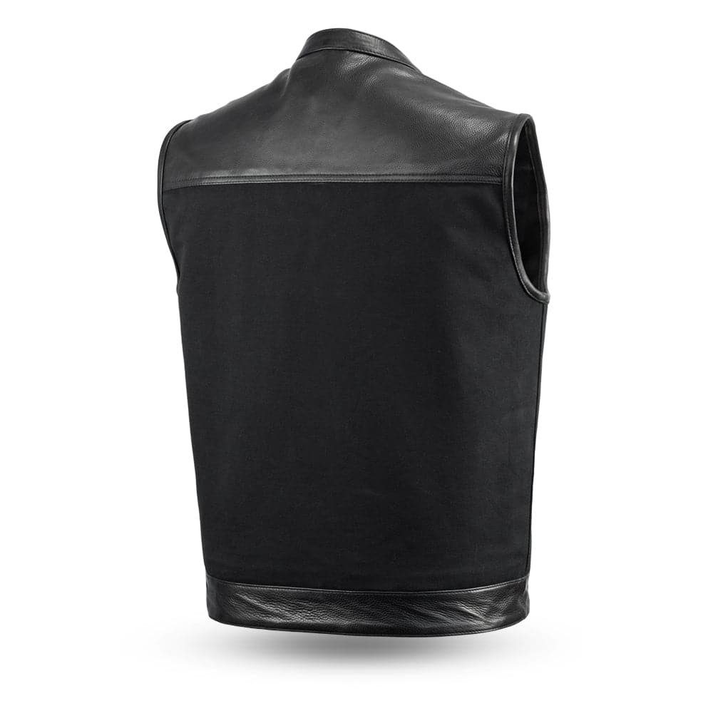 SKYFALL - Motorcycle Leather/Canvas Vest Men's Canvas Vests Best Leather Ny