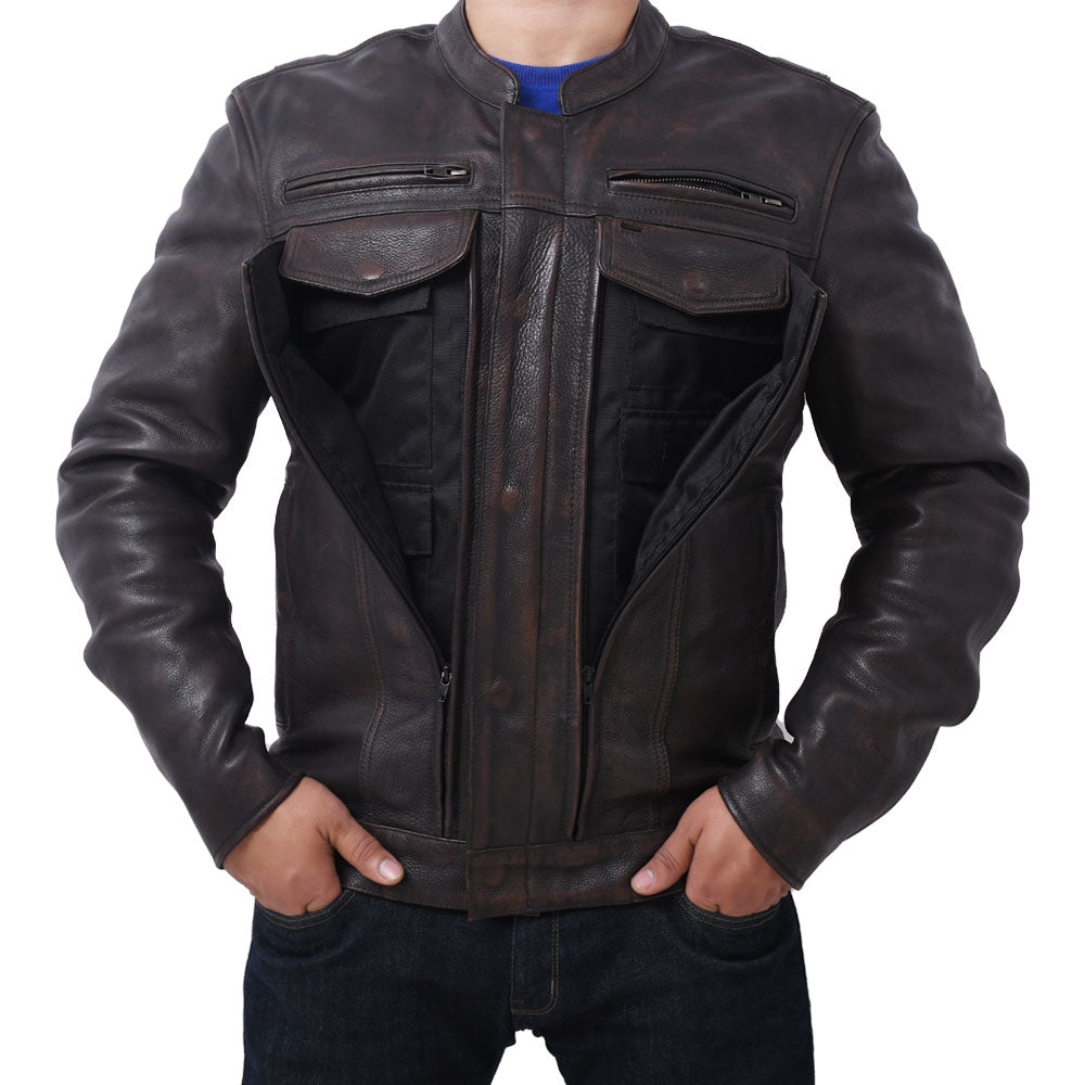 STAR Men's Leather Motorcycle Jacket Perforated Men's Motorcycle Jacket Best Leather Ny
