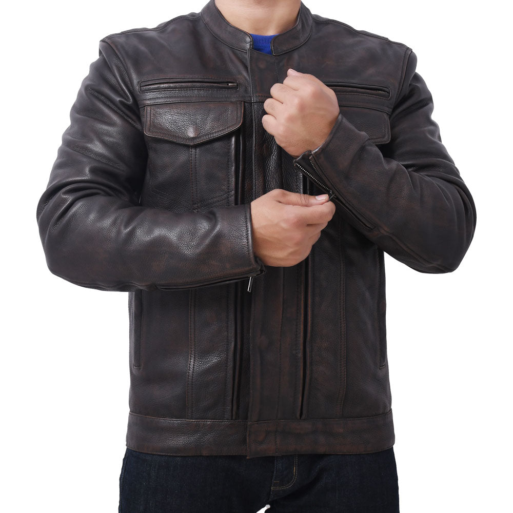 STAR Men's Leather Motorcycle Jacket Perforated Men's Motorcycle Jacket Best Leather Ny