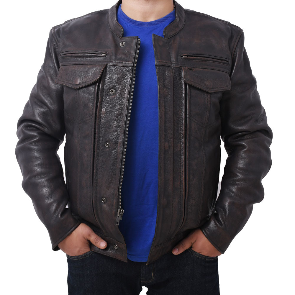STAR Men's Leather Motorcycle Jacket Perforated Men's Motorcycle Jacket Best Leather Ny