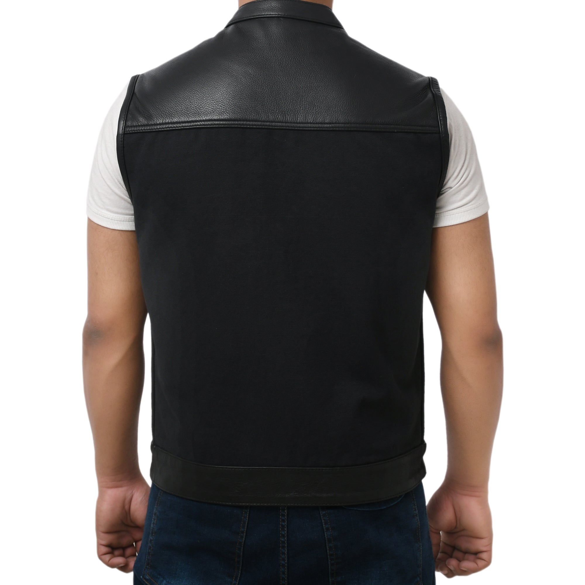 DETOUR - Motorcycle Leather/Canvas Vest Men's Canvas Vests Best Leather Ny