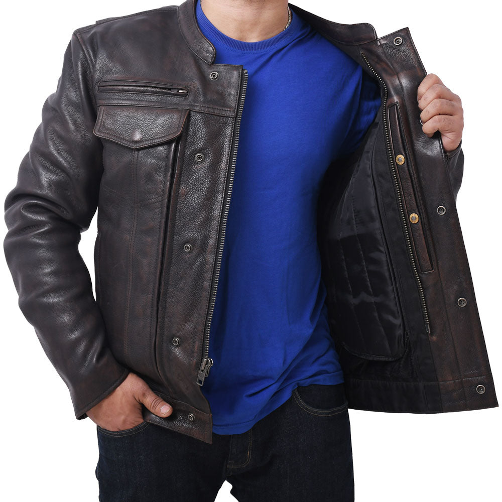 STAR Men's Leather Motorcycle Jacket Perforated Men's Motorcycle Jacket Best Leather Ny