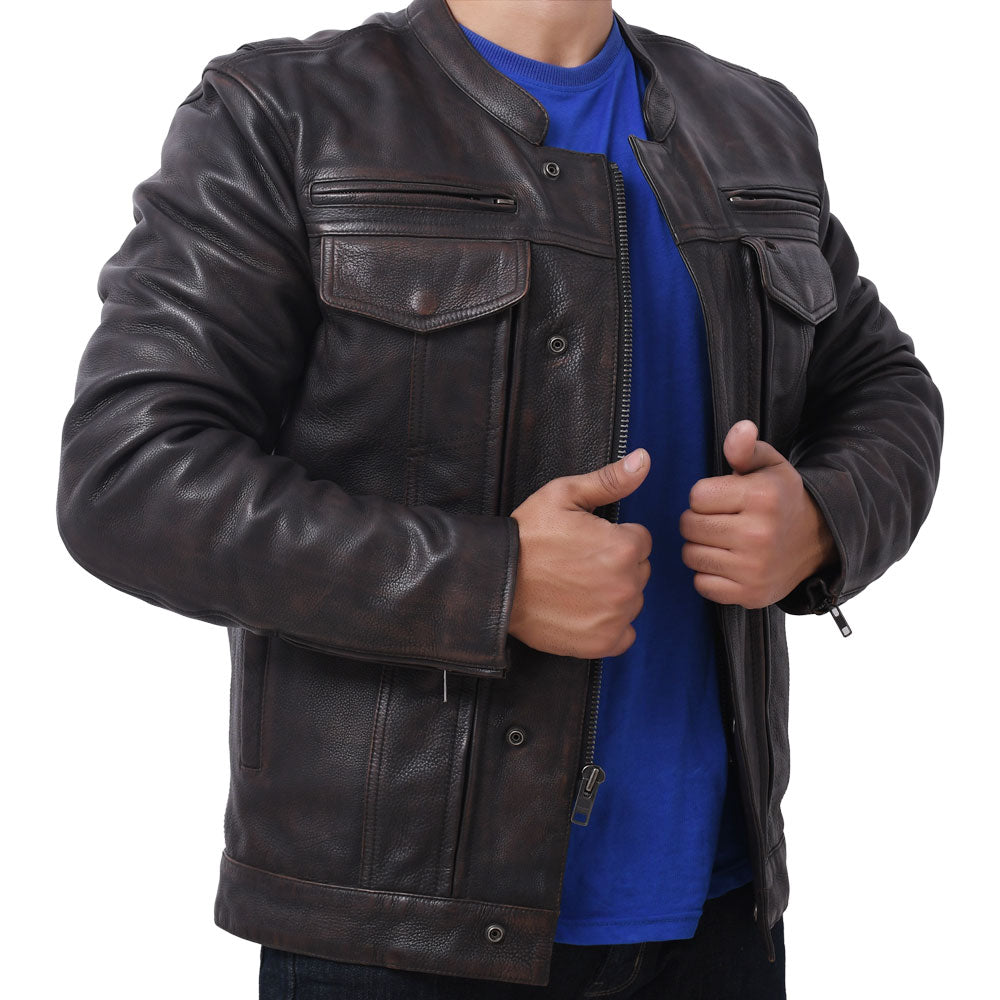 STAR Men's Leather Motorcycle Jacket Perforated Men's Motorcycle Jacket Best Leather Ny