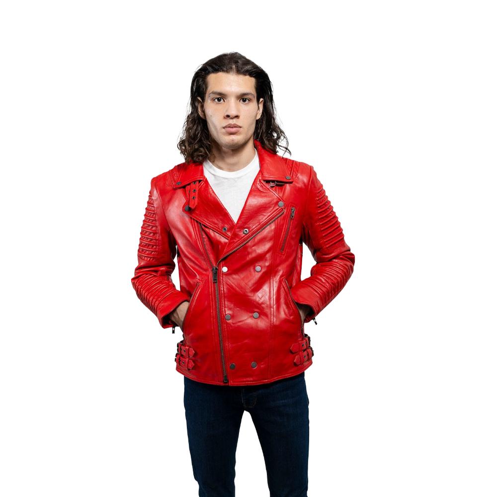 Brooklyn - Men's Fashion Lambskin Leather Jacket (Fire Red)
