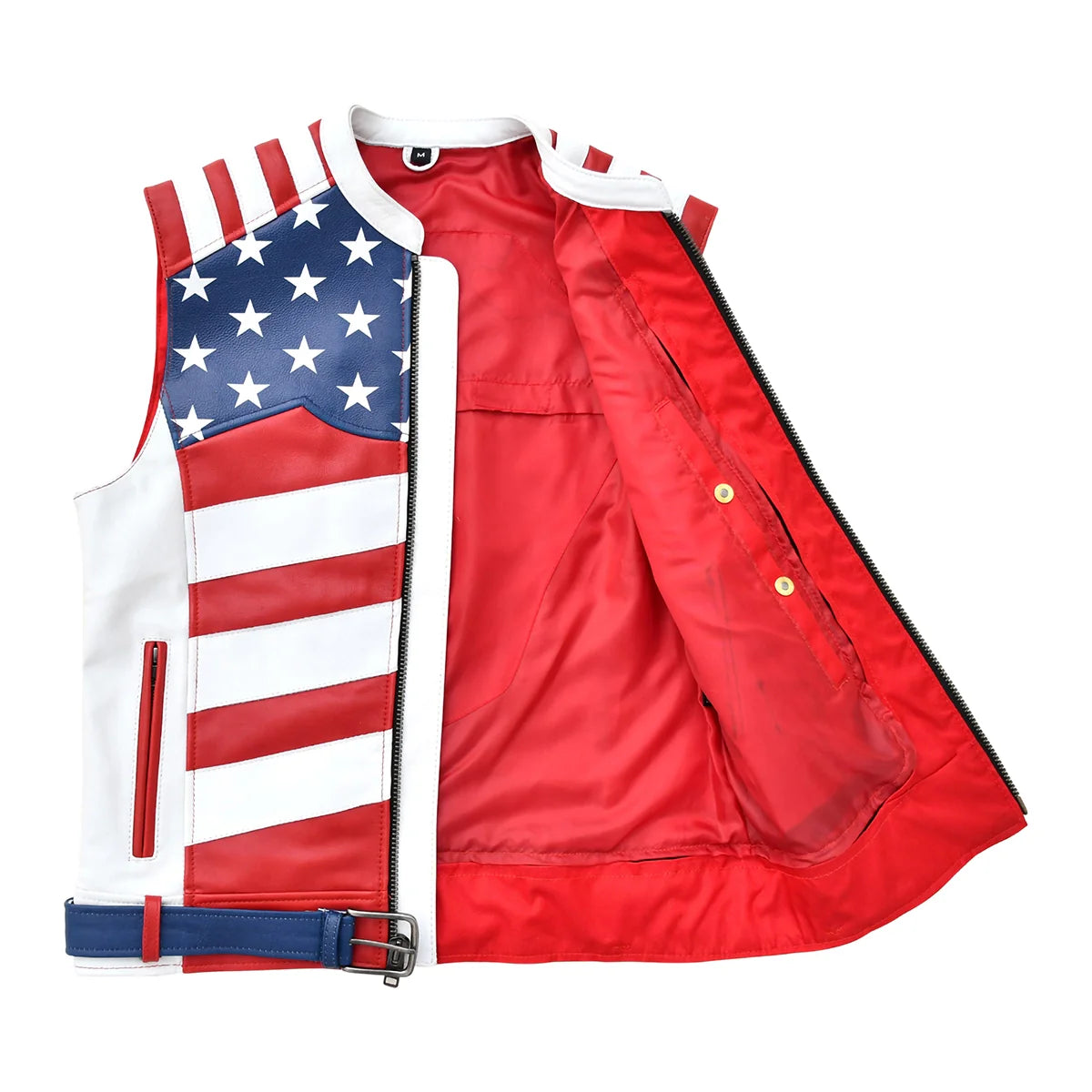 Stateside - Mens American Flag Leather Motorcycle Vest