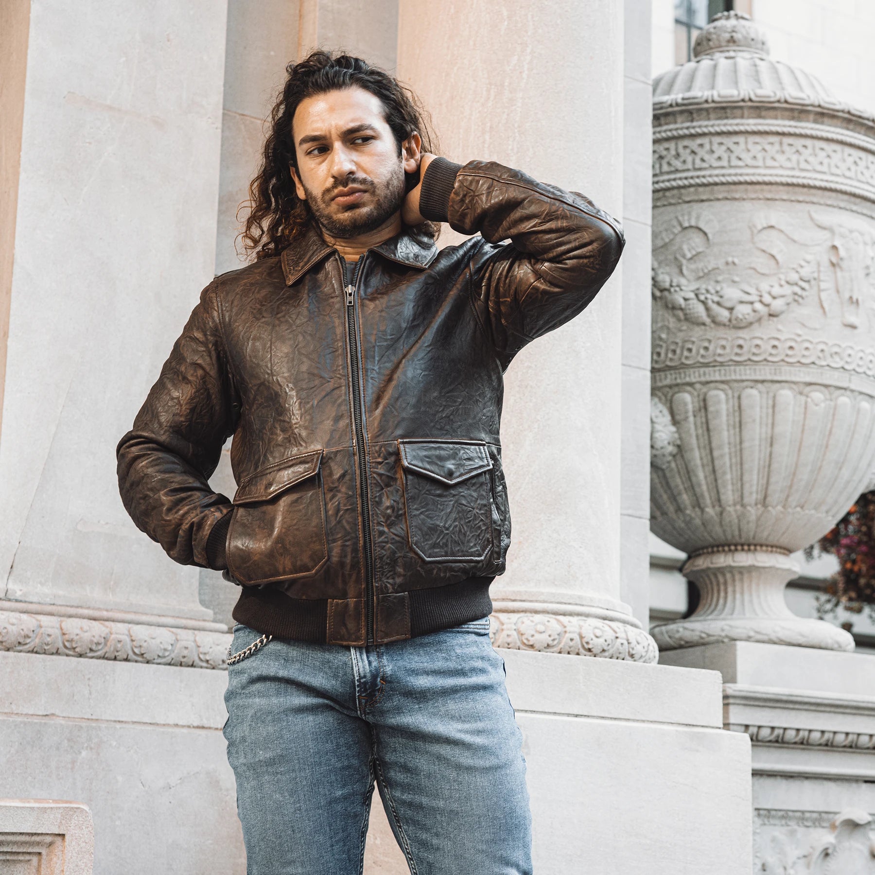 Duke - Men's Bomber Style Leather Jacket Men's Fashion Leather Jacket Best Leather Ny S