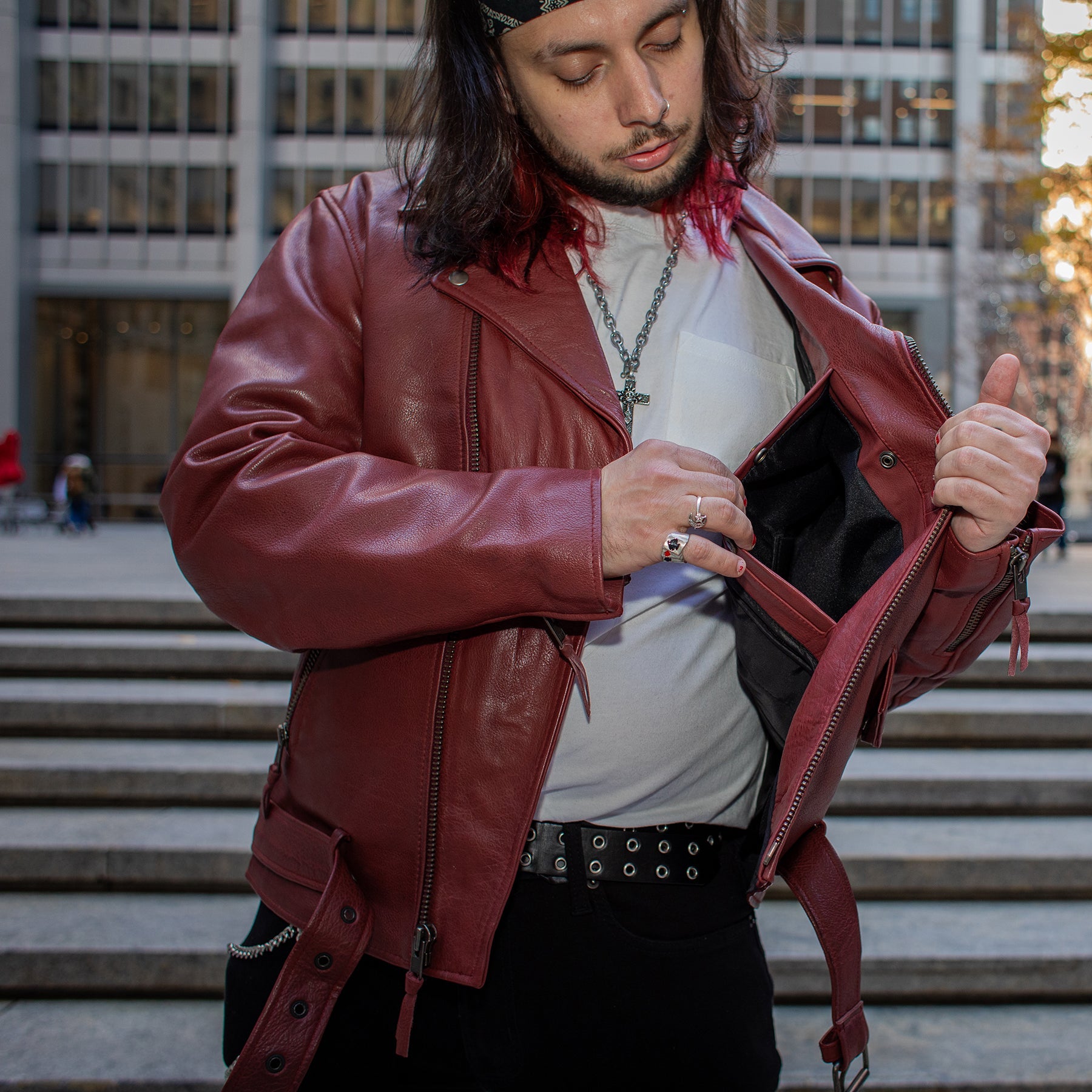 Heroic Men's Leather Motorcycle Jacket (Oxblood) - Main Image