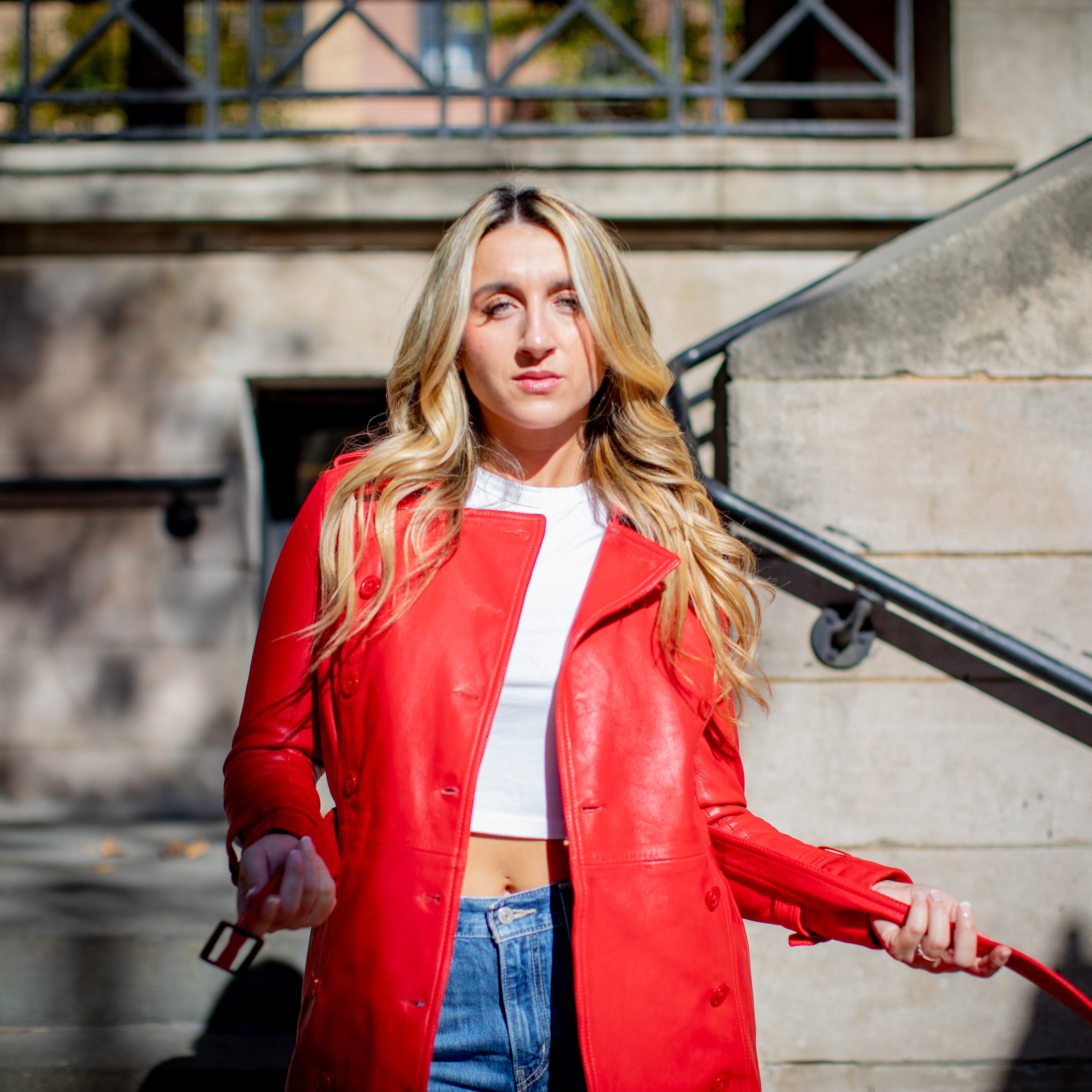 Olivia - Women's Leather Trench Coat Red Women's Fashion Leather Jacket Best Leather Ny