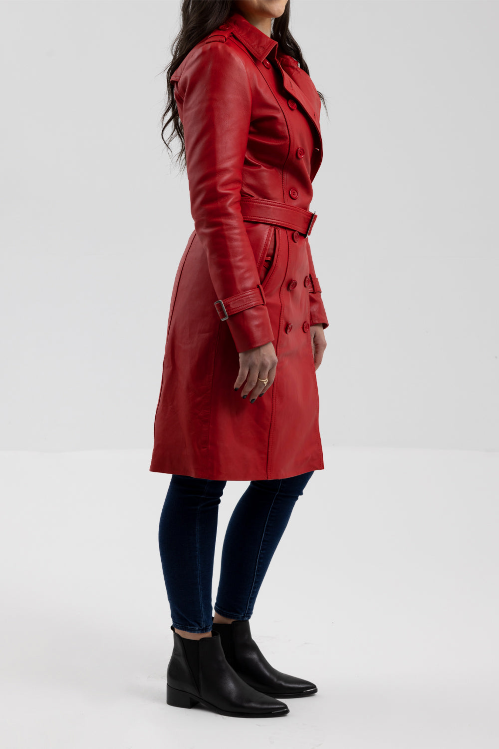 Olivia - Women's Leather Trench Coat Red Women's Fashion Leather Jacket Best Leather Ny