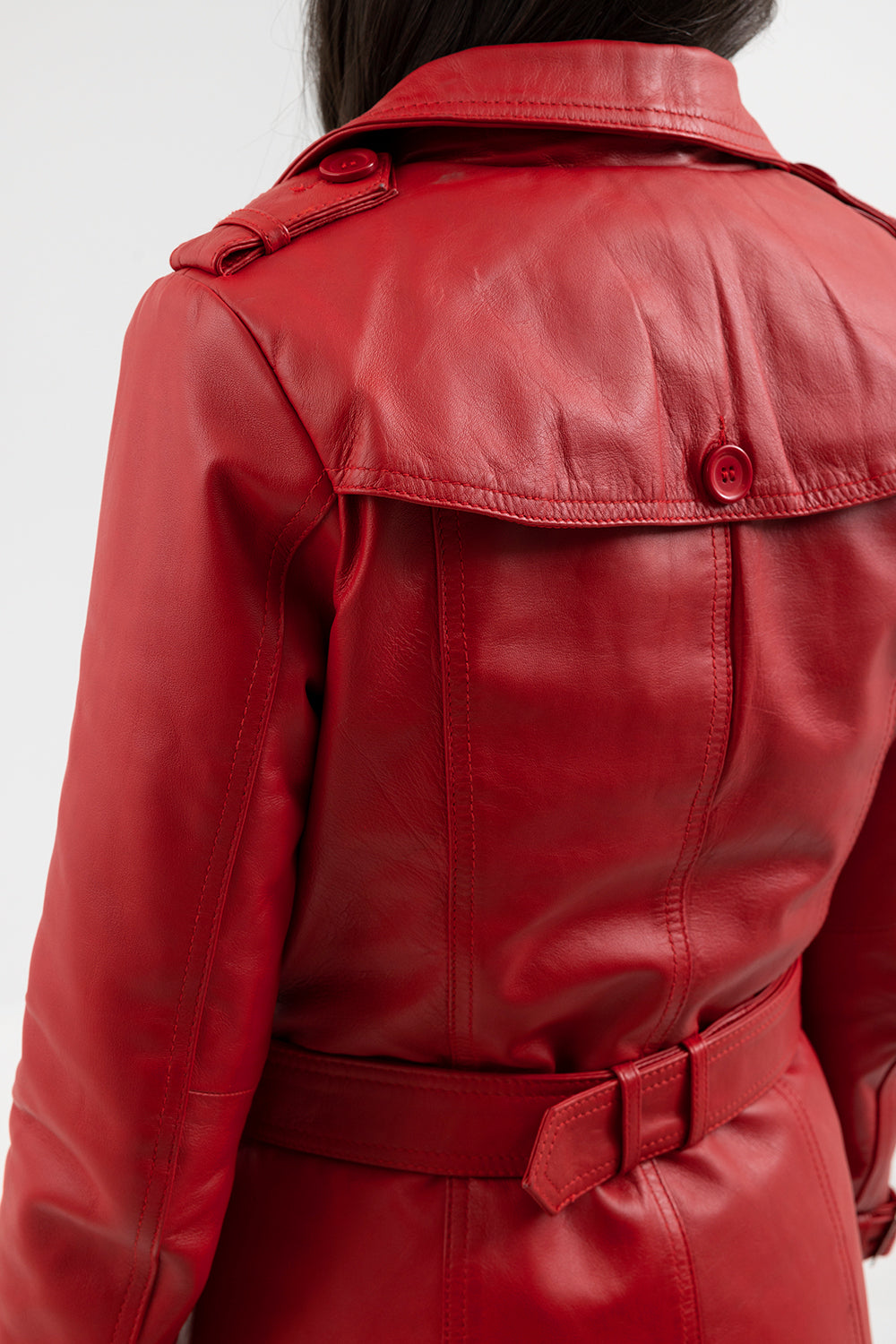 Olivia - Women's Leather Trench Coat Red Women's Fashion Leather Jacket Best Leather Ny