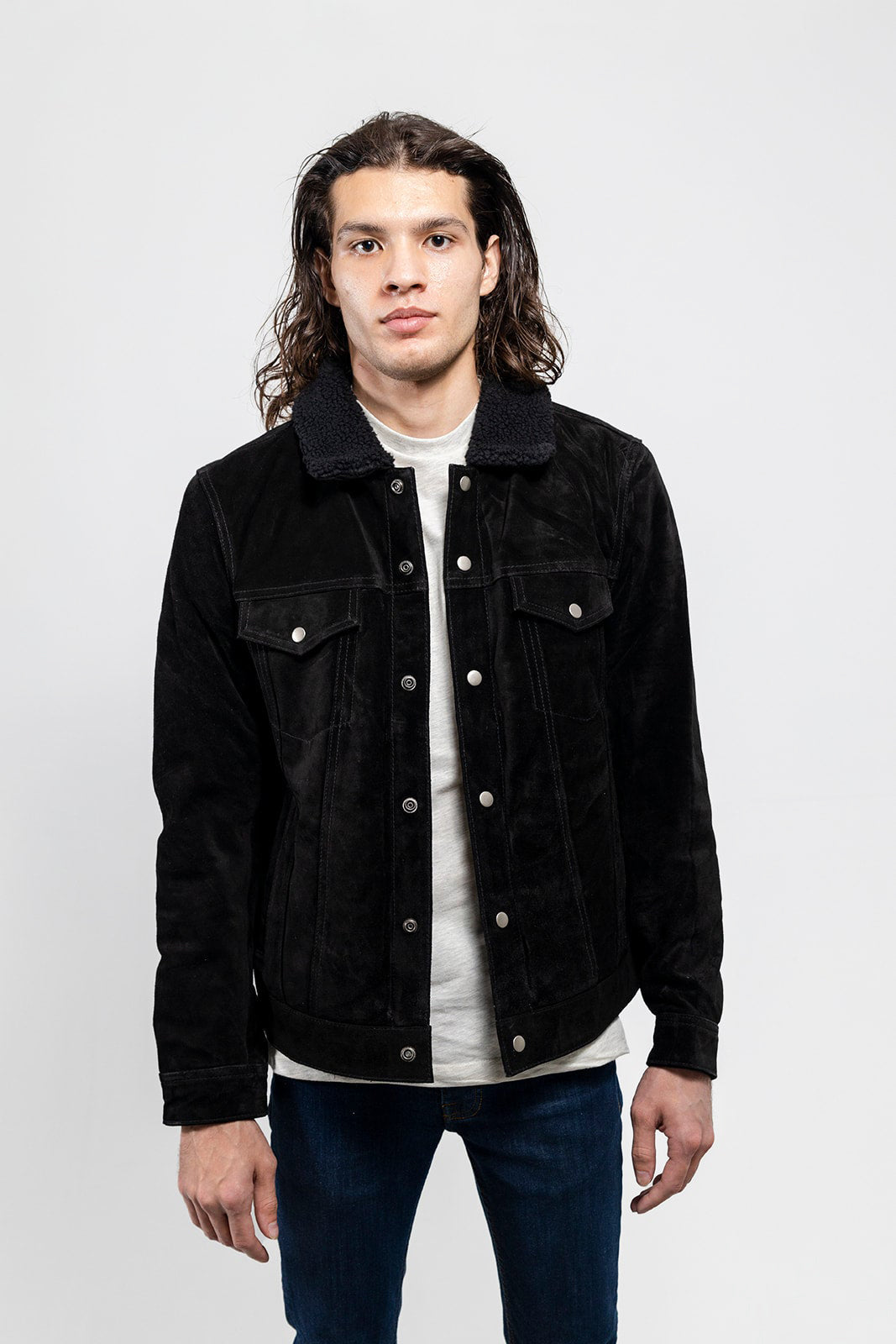 Luke - Men's Shearling Cow Suede Jacket (Black) Men's Fashion Leather Jacket Best Leather Ny