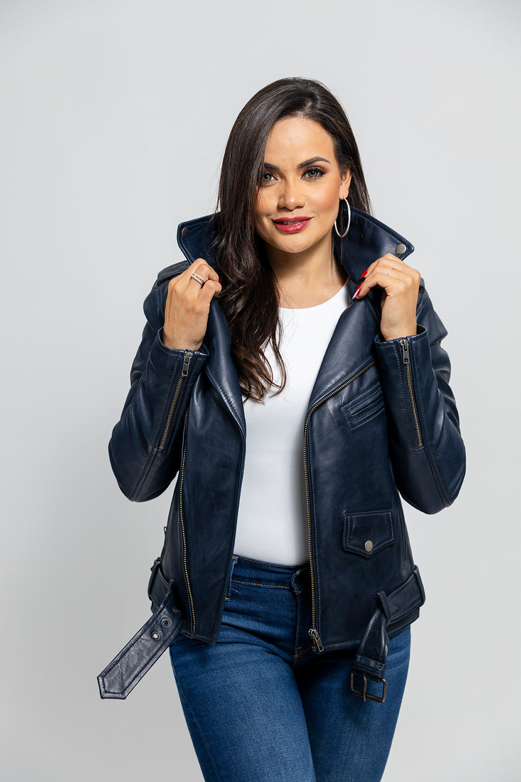 Rebel - Women's Fashion Lambskin Leather Jacket (Navy Blue) Women's Fashion Leather Jacket Best Leather Ny