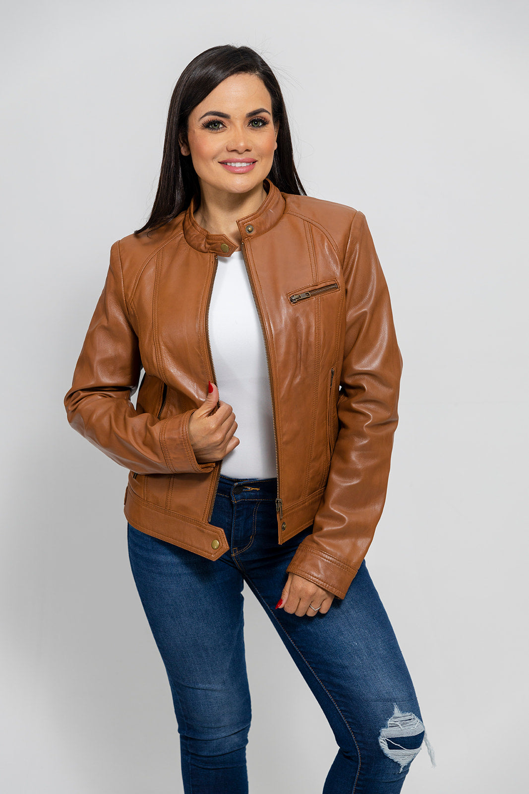Favorite - Women's Fashion Leather Jacket (Whiskey) Women's Fashion Leather Jacket Best Leather Ny