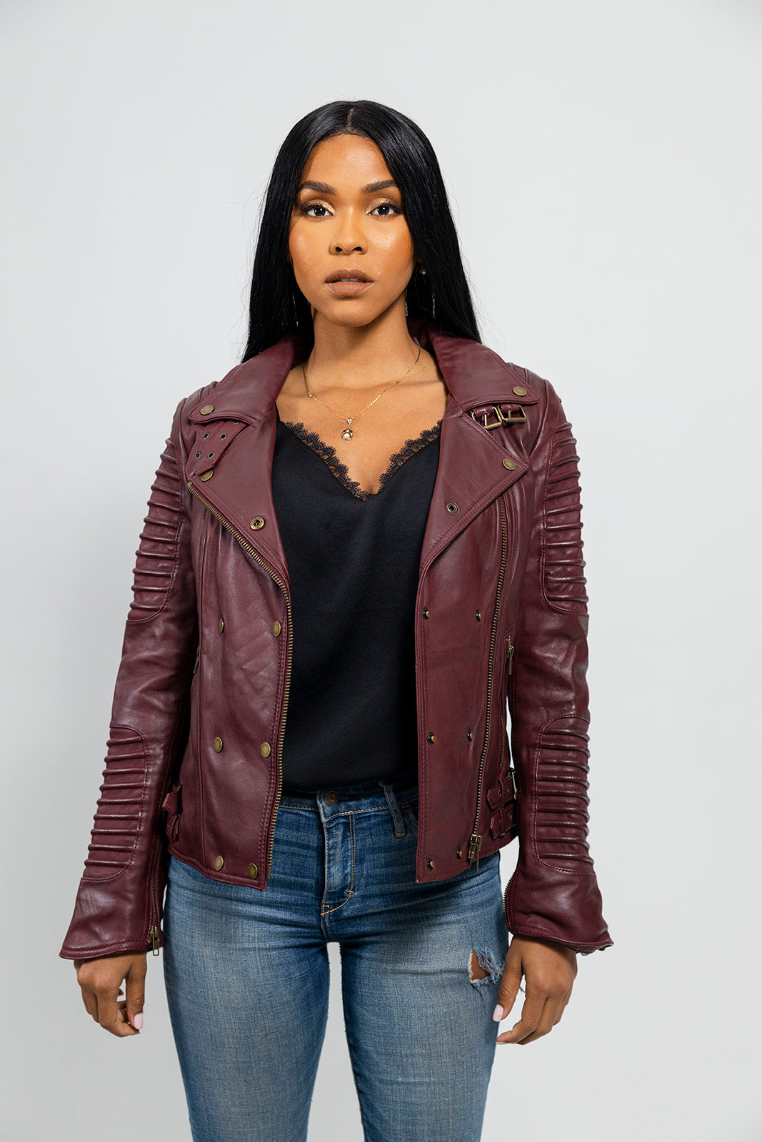 Queens - Women's Fashion Lambskin Leather Jacket (Oxblood)
