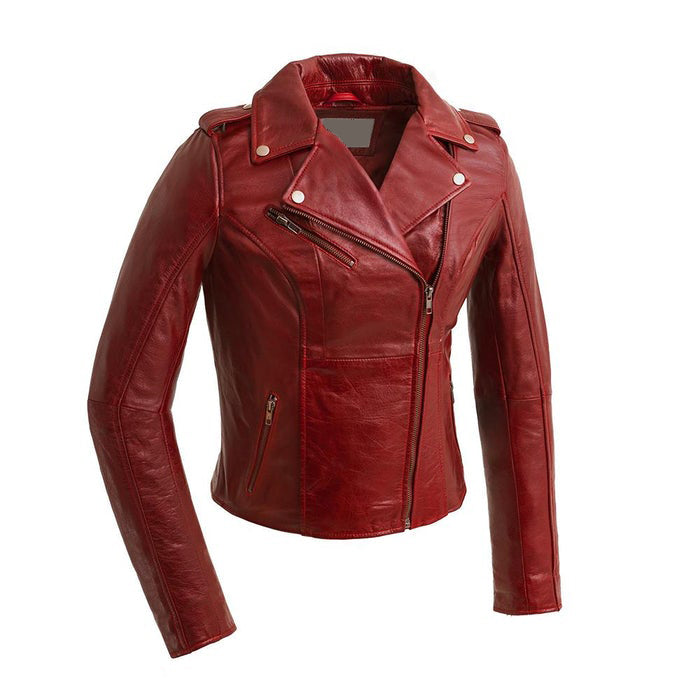 Abigail- Vintage Moto Leather Jacket Jacket Best Leather Ny XS Fire Red 