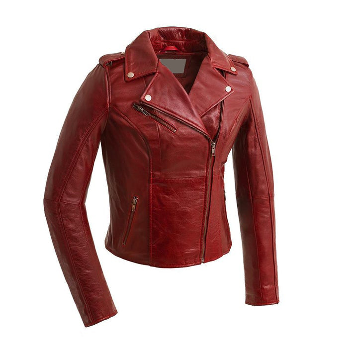 Abigail- Vintage Moto Leather Jacket Women's Fashion Leather Jacket Best Leather Ny Fire Red XS
