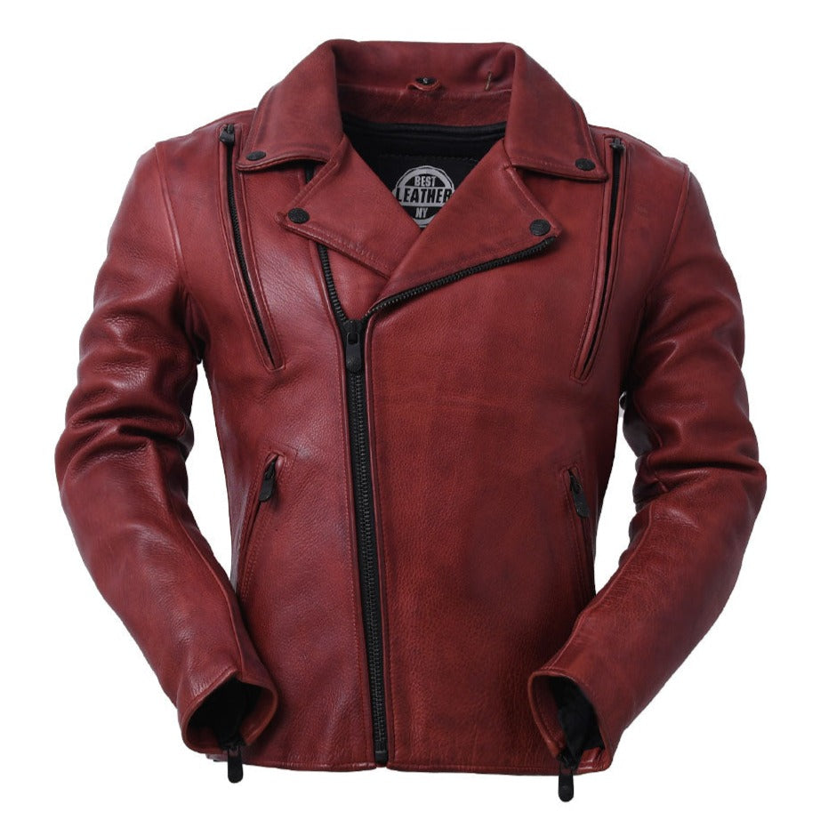 BIKER THRILL Motorcycle Leather Jacket Men's Jacket Best Leather Ny XS Oxblood 