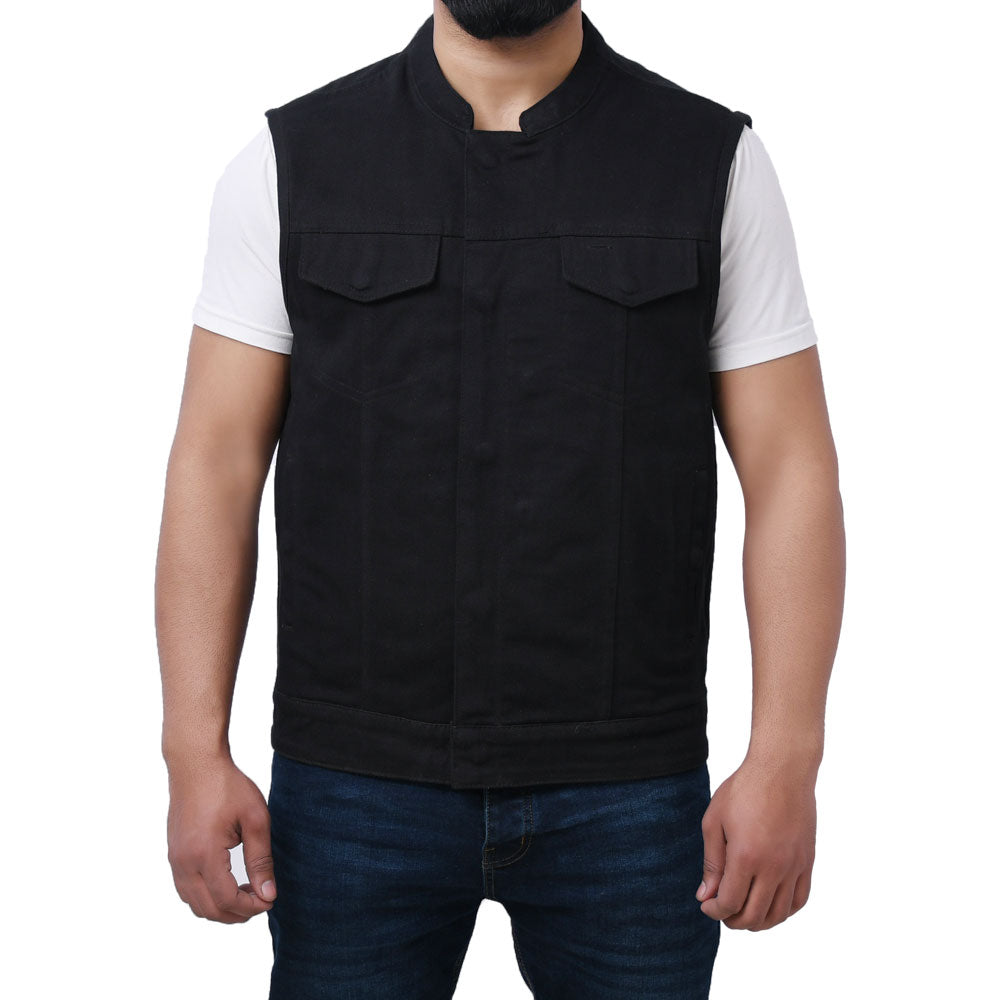 BORES - Motorcycle Twill Vest Men's Twill Vest Best Leather Ny Black S