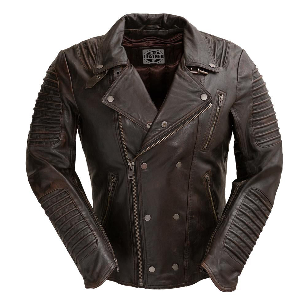 Brooklyn - Men's Fashion Lambskin Leather Jacket (Black Cognac)