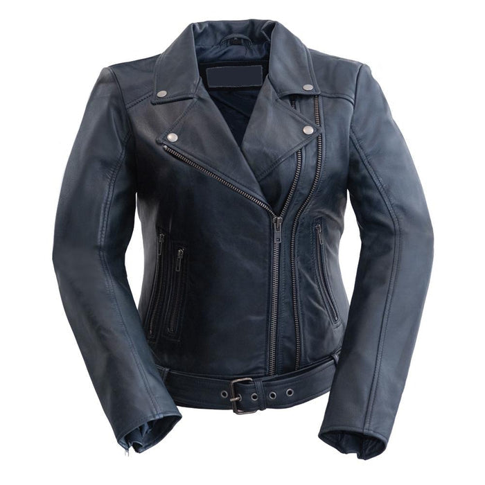 Chloe - Women's Fashion Lambskin Leather Jacket (Navy Blue)