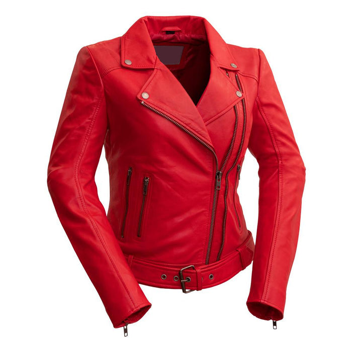 Chloe - Women's Fashion Lambskin Leather Jacket (Red Fire)