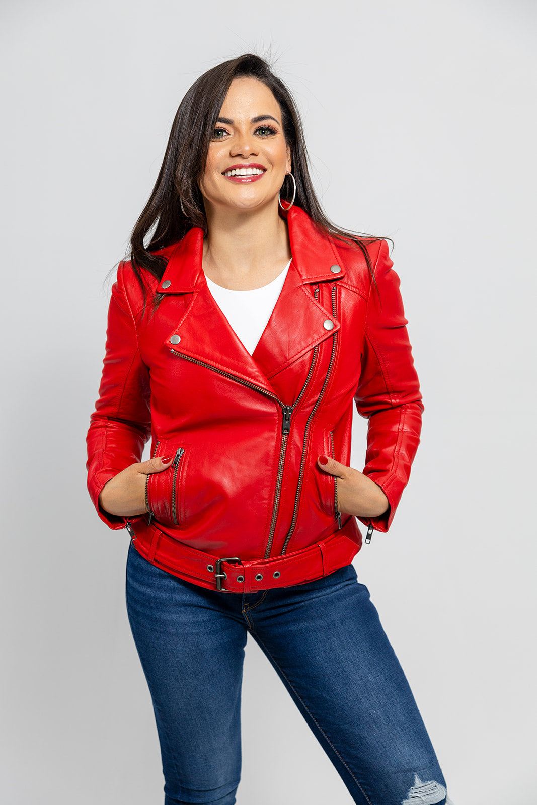 Chloe - Women's Fashion Lambskin Leather Jacket (Red Fire) Women's Fashion Leather Jacket Best Leather Ny