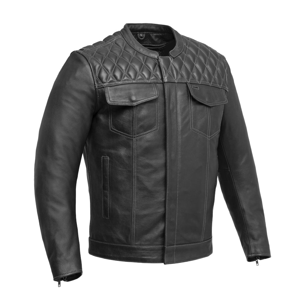 Trooper - Cafe Style Men's Leather Motorcycle Jacket Men's Motorcycle Jacket Best Leather Ny Grey S