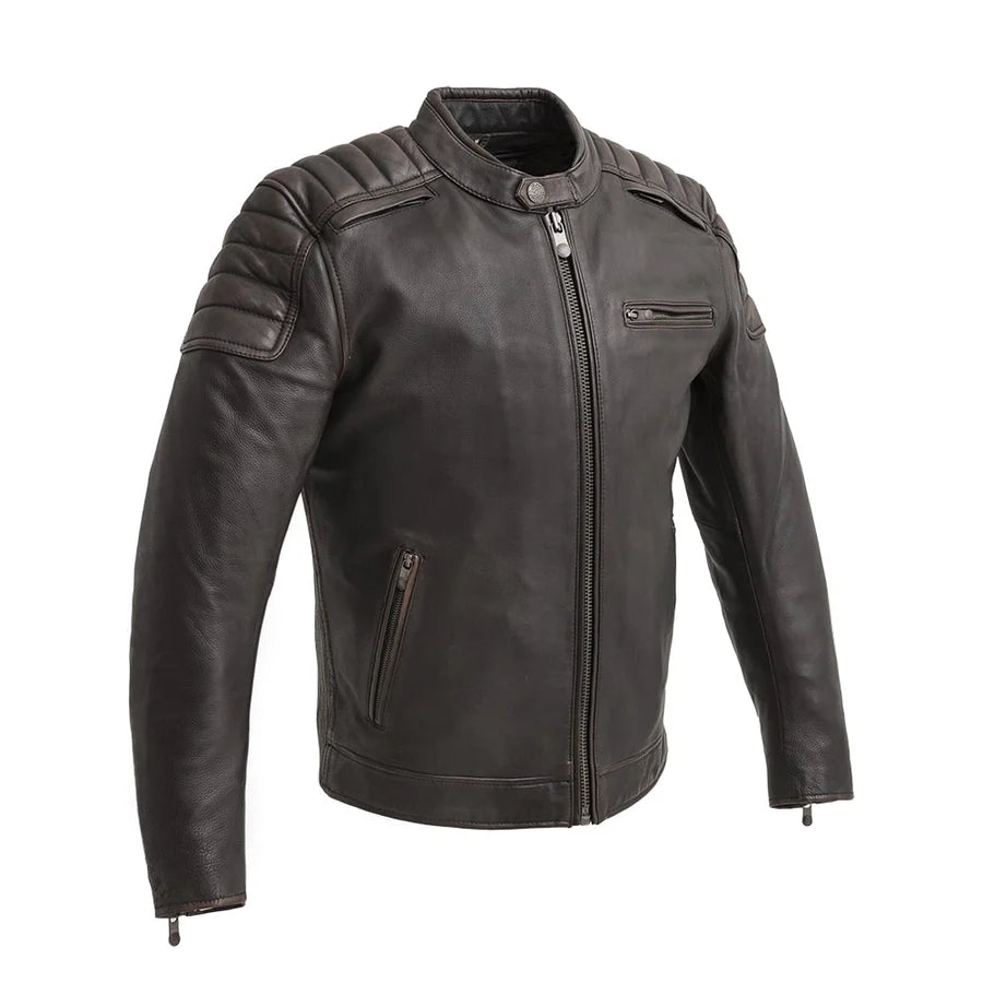 CRUSADER Motorcycle Leather Jacket Men's Motorcycle Jacket Best Leather Ny Brown Beige S