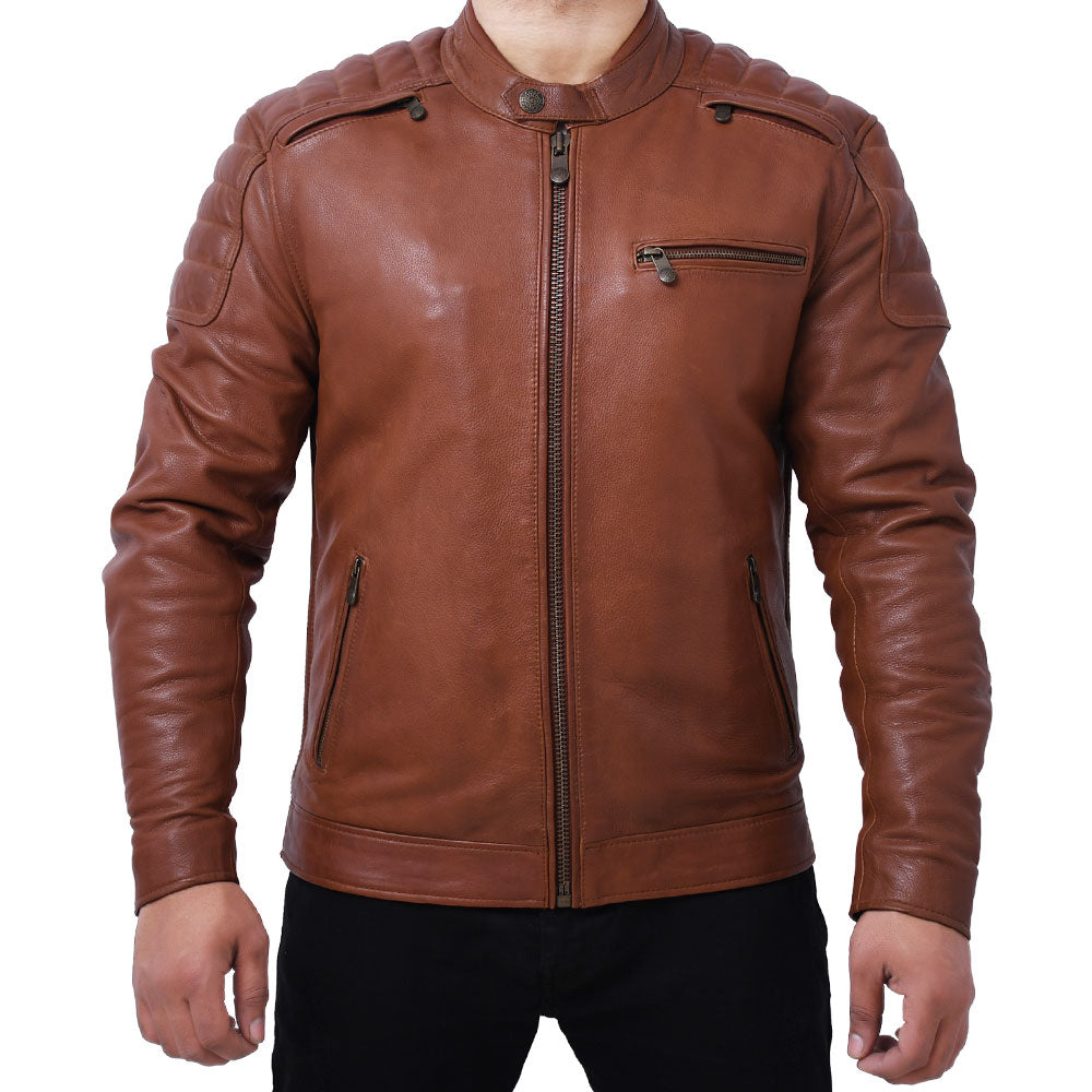 CRUSADER Men's Leather Motorcycle Jacket (Whiskey) Men's Motorcycle Jacket Best Leather Ny