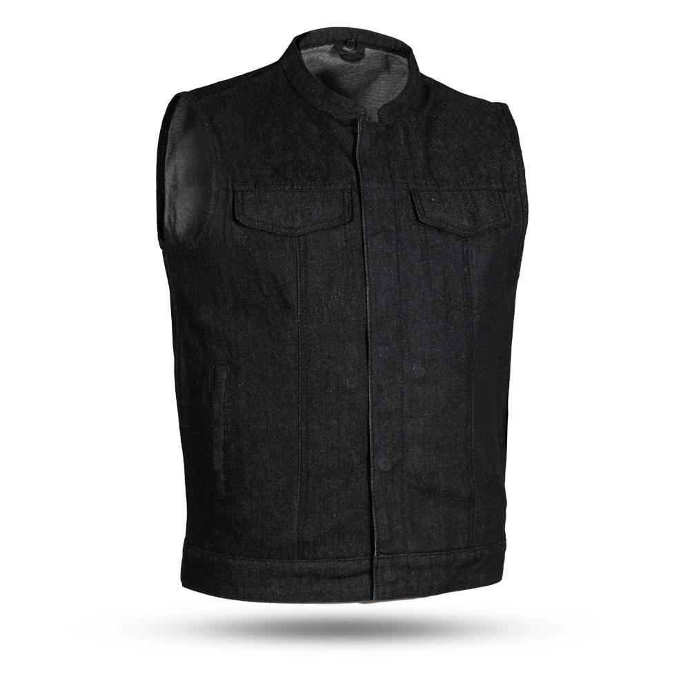 DAREG - Motorcycle Denim Vest Men's Denim Vest Best Leather Ny S Black 