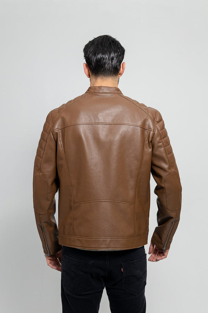 Dustin - Men's Vegan Faux Leather Jacket (Dark Camel) Men's Vegan Jacket Best Leather Ny